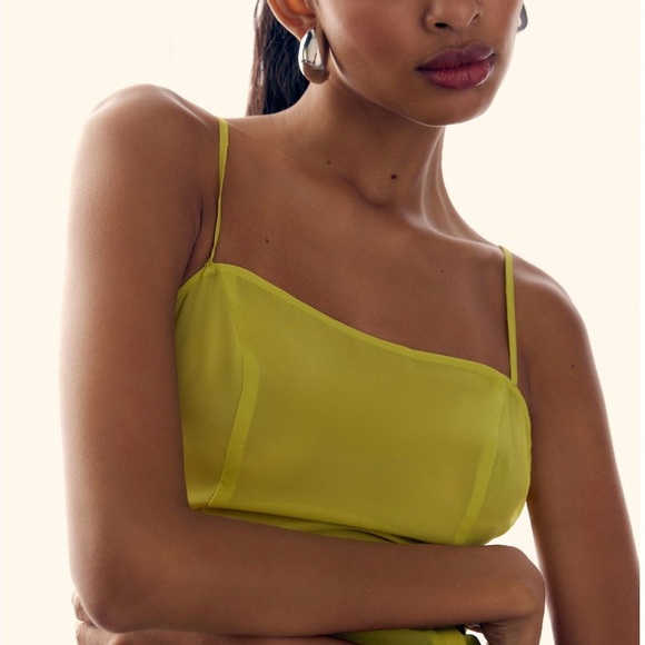 COPY - NWT ANTHROPOLOGIE SHEERED PANELED MIDI DRESS.IN BEAUTIFUL CHARTREUSE COL… - Picture 7 of 10